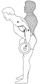 Эти неправильное исходное положение для сгибания рук со штангой. Руки согнуты и локти отставлены назад, что препятствует полному распрямлению бицепсов и резко укорачивает диапазон движения. Поскольку руки так и не распрямляются на всю длину вы никогда не нагружаете нижний отдел бицепсов.